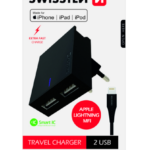 Swissten MFI Premium Apple Sertificēts Tīkla Lādētājs USB 3А / 15W Ar Lightning vadu 1.2m SW-DET-3AWCLMFI-BK 8595217463301