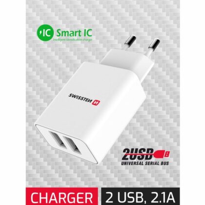 Swissten Smart Travel Charger Tīkla Lādētājs 2x USB 2.1A 22034000BOX 8595217478107