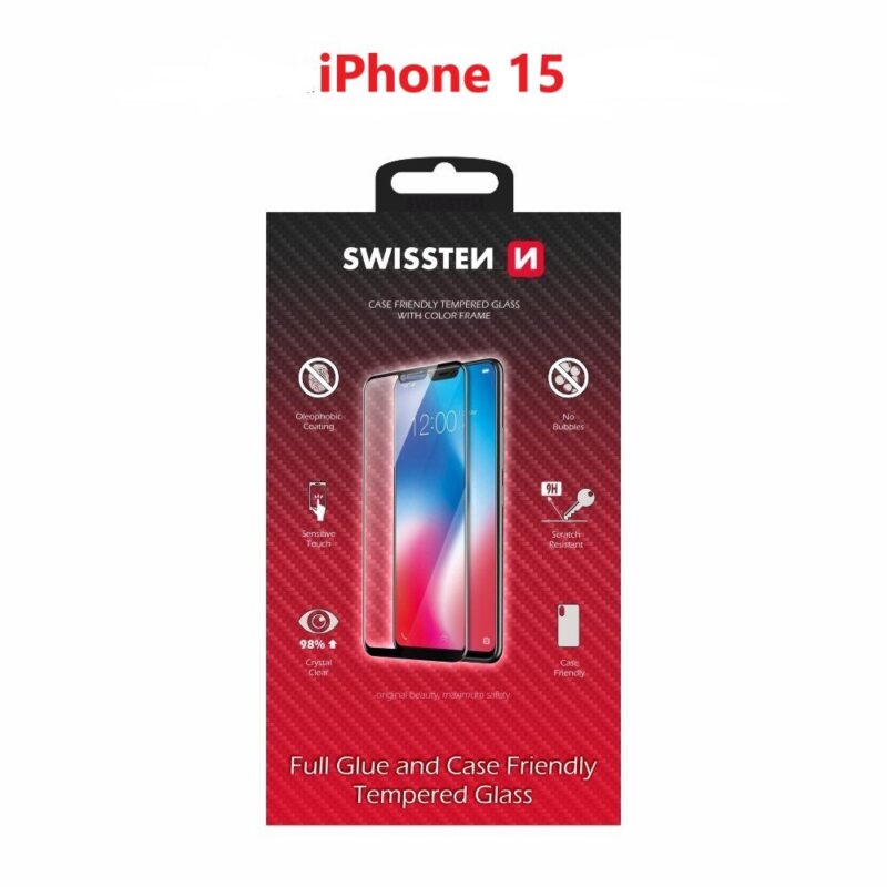 Swissten Full Face Tempered Glass Aizsargstikls Pilnam Ekrānam Apple iPhone 15 54501840 8595217483422