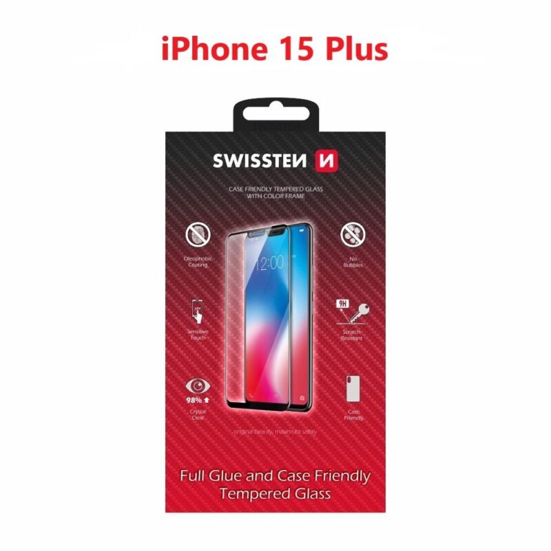 Swissten Full Face Tempered Glass Aizsargstikls Pilnam Ekrānam Apple iPhone 15 Plus 54501843 8595217483453