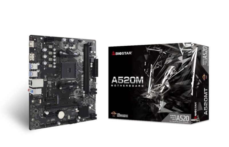 Mainboard BIOSTAR AMD A520 SAM4 Micro-ATX Memory DDR4 Memory slots 2 2xPCI-Express 3.0 1x 1xPCI-Express 3.0 16x 1xM.2 1xHDMI 1xDisplayPort 2xUSB 2.0 4xUSB 3.2 1xRJ45 3xAudio port A520MT  A520MT 4712960687325