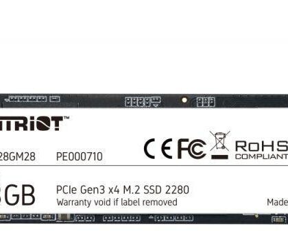 SSD PATRIOT P300 128GB M.2 PCIE NVMe 3D NAND Write speed 600 MBytes/sec Read speed 1600 MBytes/sec 3.8mm TBW 60 TB P300P128GM28  P300P128GM28 814914026748