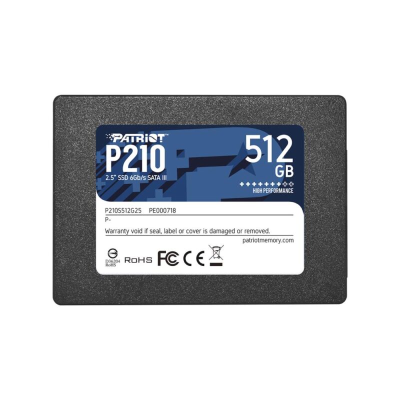 SSD PATRIOT P210 512GB SATA 3.0 Write speed 430 MBytes/sec Read speed 520 MBytes/sec 2