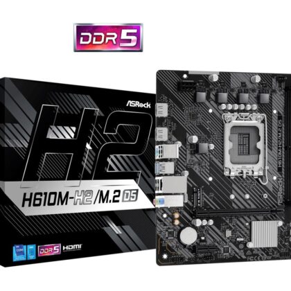 Mainboard ASROCK Intel H610 LGA1700 Micro-ATX Memory DDR5 Memory slots 2 1xPCI-Express 3.0 1x 1xPCI-Express 4.0 16x 1xM.2 2xHDMI 4xUSB 2.0 2xUSB 3.2 1xPS/2 1xRJ45 3xAudio port H610M-H2/M.2D5  H610M-H2/M.2D5 4710483943775