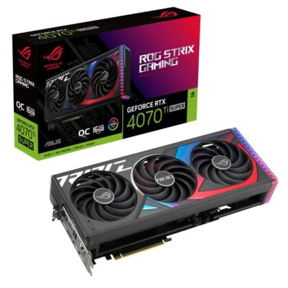 Graphics Card ASUS NVIDIA GeForce RTX 4070 Ti SUPER 16 GB GDDR6X 256 bit PCIE 4.0 16x 2xHDMI 3xDisplayPort ROGSTRIXRTX4070TIS-O16GAM  ROGSTRIXRTX4070TIS-O16GAM 4711387438572