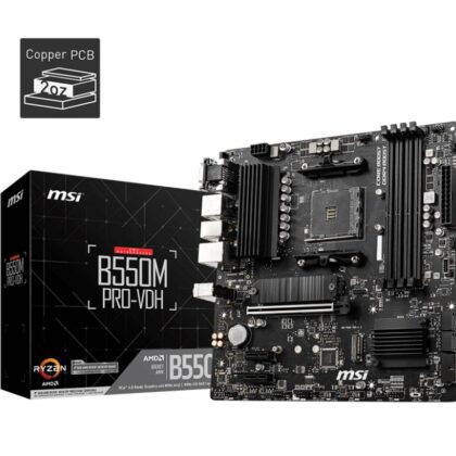 Mainboard MSI AMD B550 SAM4 MicroATX Memory DDR4 Memory slots 4 2xPCI-Express 3.0 1x 1xPCI-Express 4.0 16x 2xM.2 1x15pin D-sub 1xHDMI 1xDisplayPort 2xAudio-In 1xAudio-Out 2xUSB 2.0 4xUSB 3.2 1xPS/2 1xRJ45 B550MPRO-VDH  B550MPRO-VDH 4719072758417