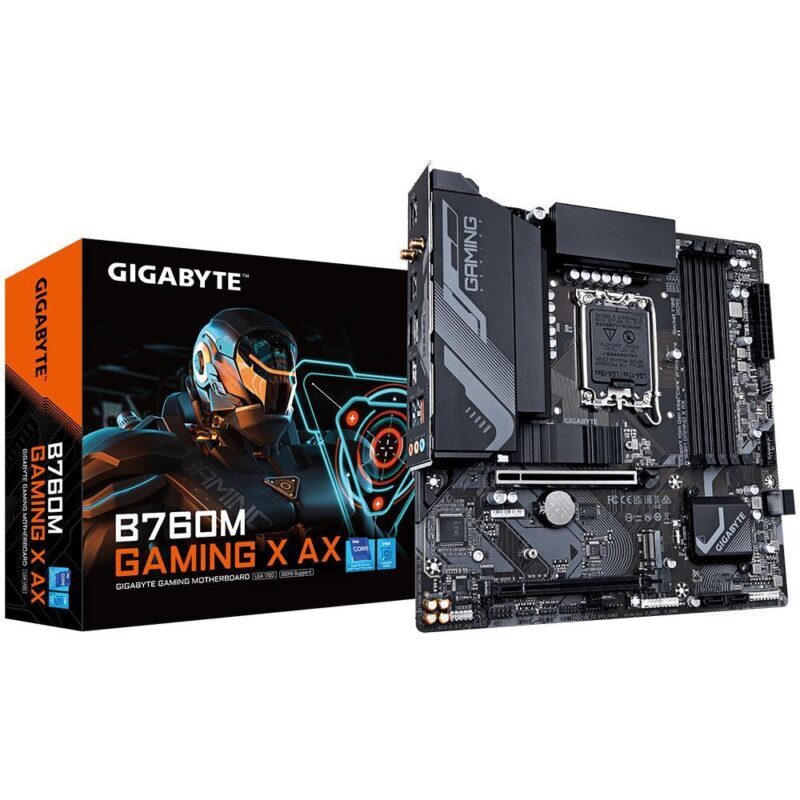 Mainboard GIGABYTE Intel B760 Express LGA1700 Micro-ATX Memory DDR5 Memory slots 4 1xPCI-Express 4.0 16x 1xM.2 1xHDMI 1xDisplayPort 5xUSB 2.0 3xUSB 3.2 1xRJ45 3xAudio port B760MGAMINGXAX1.1  B760MGAMINGXAX1.1 4719331853228