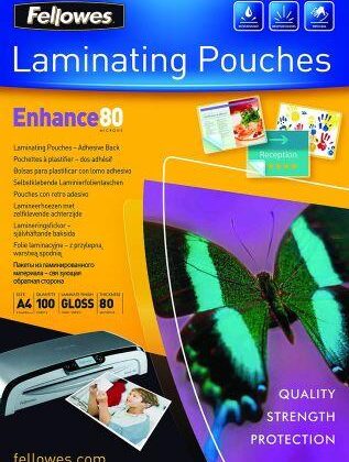 LAMINATOR POUCH ADHESIVE BACK/A4 80 100PCS 5302202 FELLOWES  5302202 077511530227