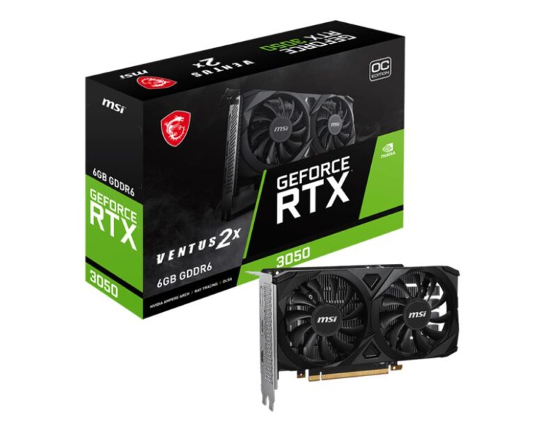 Graphics Card MSI NVIDIA GeForce RTX 3050 6 GB GDDR6 96 bit PCIE 4.0 16x Dual Slot Fansink 2xHDMI 1xDisplayPort RTX3050VEN2X6GOC  RTX3050VEN2X6GOC 4711377176811