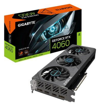 Graphics Card GIGABYTE NVIDIA GeForce RTX 4060 8 GB GDDR6 128 bit PCIE 4.0 16x Dual Slot Fansink 2xHDMI 2xDisplayPort GV-N4060EAGLEOC-8GD  GV-N4060EAGLEOC-8GD 4719331313708