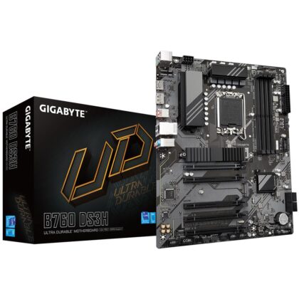 Mainboard GIGABYTE Intel B760 Express LGA1700 ATX Memory DDR5 Memory slots 4 4xPCI-Express 3.0 1x 1xPCI-Express 4.0 16x 2xM.2 1xHDMI 1xDisplayPort 4xUSB 2.0 1xUSB 3.2 1xUSB-C 1xPS/2 1xRJ45 3xAudio port B760DS3H  B760DS3H 4719331853136