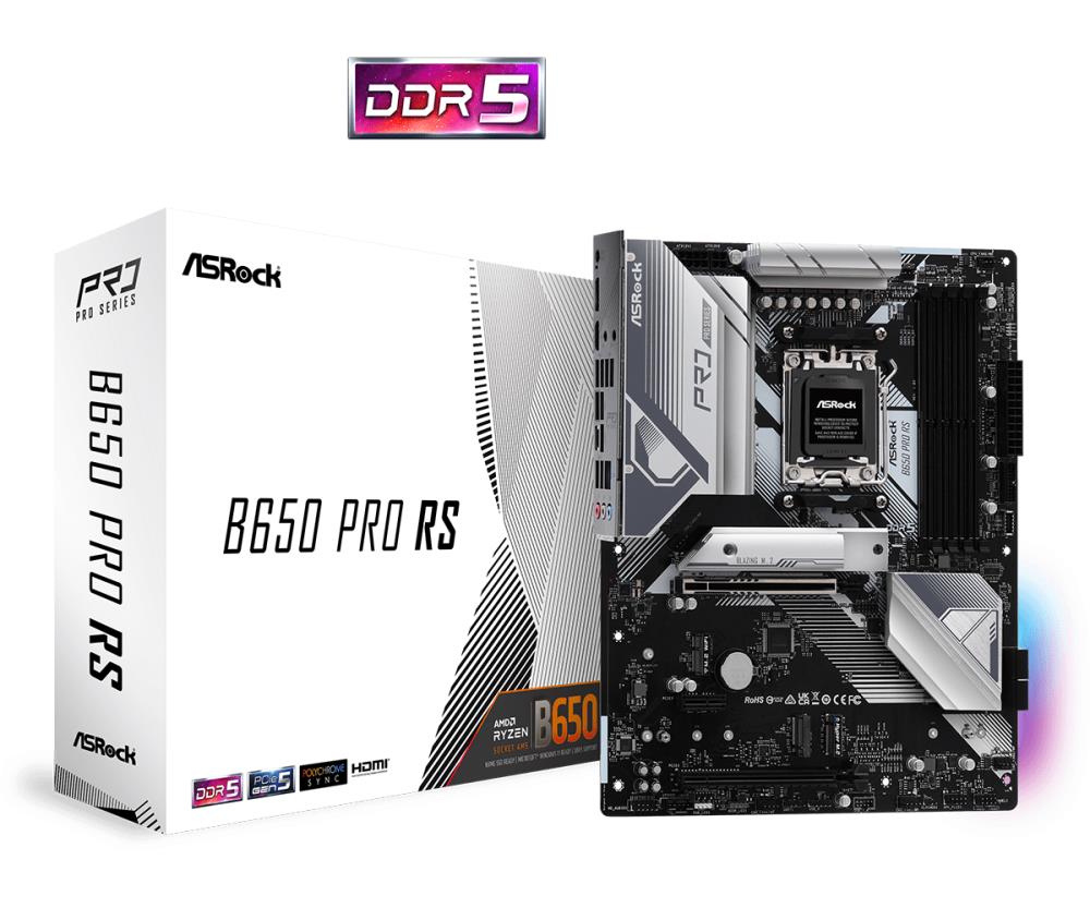 Mainboard ASROCK AMD B650 SAM5 ATX Memory DDR5 Memory slots 4 1xPCI-Express 3.0 16x 1xPCI-Express 4.0 16x 3xM.2 1xHDMI 1xDisplayPort 6xUSB 2.0 3xUSB 3.2 1xUSB-C 1xRJ45 3xAudio port B650PRORS  B650PRORS 4710483940750