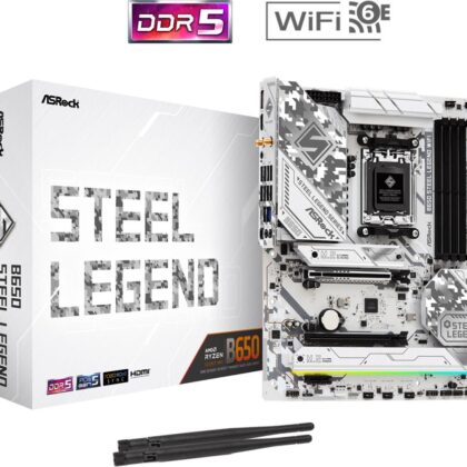 Mainboard ASROCK AMD B650 SAM5 ATX Memory DDR5 Memory slots 4 1xPCI-Express 3.0 16x 1xPCI-Express 4.0 1x 1xPCI-Express 5.0 16x 1xM.2 1xHDMI 1xDisplayPort 8xUSB 2.0 3xUSB 3.2 2xUSB-C 1xRJ45 2xAudio port B650STEELLEGENDWIFI  B650STEELLEGENDWIFI 4710483944598