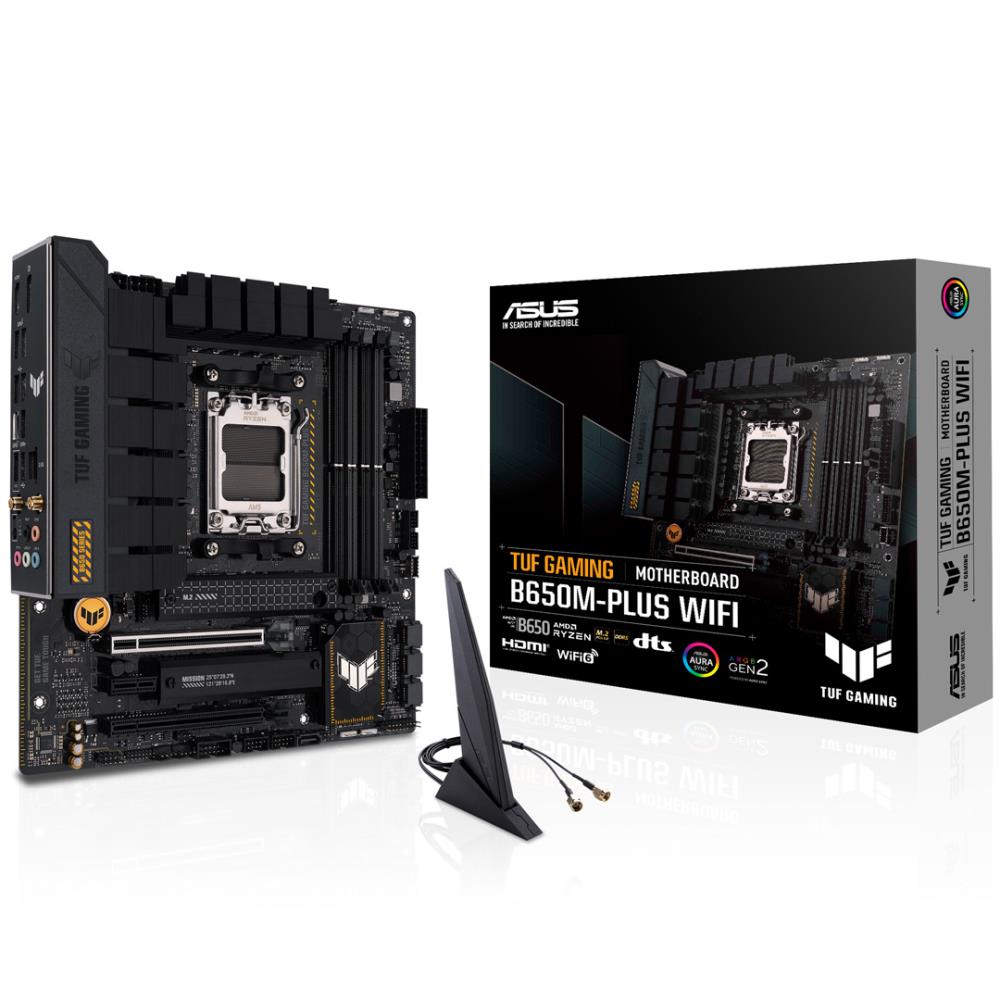 Mainboard ASUS AMD B650 SAM5 MicroATX Memory DDR5 Memory slots 4 1xPCI-Express 4.0 1x 1xPCI-Express 4.0 16x 2xM.2 1xHDMI 1xDisplayPort 4xUSB 2.0 3xUSB 3.2 1xUSB-C 1xRJ45 5xAudio port TUFGAMB650M-PLUSWIFI  TUFGAMB650M-PLUSWIFI 4711081912118