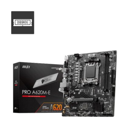 Mainboard MSI AMD A620 SAM5 Micro-ATX Memory DDR5 Memory slots 2 1xPCI-Express 3.0 1x 1xPCI-Express 4.0 16x 1xM.2 1x15pin D-sub 1xHDMI 2xUSB 2.0 4xUSB 3.2 2xPS/2 1xRJ45 3xAudio port PROA620M-E  PROA620M-E 4711377093804