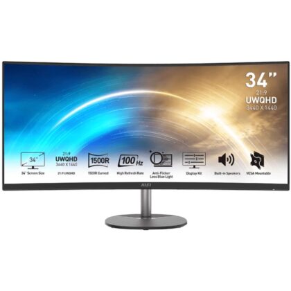 LCD Monitor MSI PRO MP341CQ 34" Business/Curved/21 : 9 Panel VA 3440x1440 21:9 100Hz Matte 4 ms Speakers Tilt PROMP341CQ  PRO MP341CQ 4719072960964