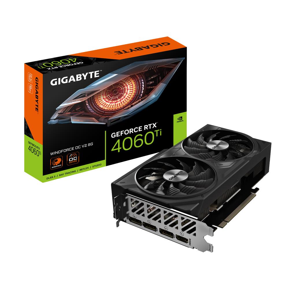 Graphics Card GIGABYTE NVIDIA GeForce RTX 4060 Ti 8 GB GDDR6 128 bit PCIE 3.0 16x GPU 2550 MHz Dual Slot Heatpipe 1xHDMI 3xDisplayPort GV-N406TWF2OCV2-8GD  GV-N406TWF2OCV2-8GD 4719331354534