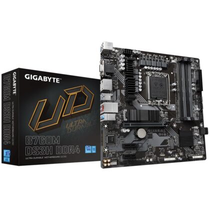 Mainboard GIGABYTE Intel B760 Express LGA1700 Micro-ATX Memory DDR4 Memory slots 4 2xPCI-Express 3.0 1x 1xPCI-Express 4.0 16x 2xM.2 1x15pin D-sub 1xHDMI 2xDisplayPort 2xUSB 2.0 3xUSB 3.2 1xUSB-C 1xPS/2 1xRJ45 3xAudio port B760MDS3HDDR4  B760MDS3HDDR4 4719331850876