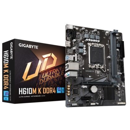 Mainboard GIGABYTE Intel H610 LGA1700 Micro-ATX Memory DDR4 Memory slots 2 1xPCI-Express 3.0 1x 1xPCI-Express 4.0 16x 1xM.2 1xHDMI 4xUSB 2.0 2xUSB 3.2 1xRJ45 3xAudio port H610MKDDR42.0  H610M K DDR4 2.0 4719331851675