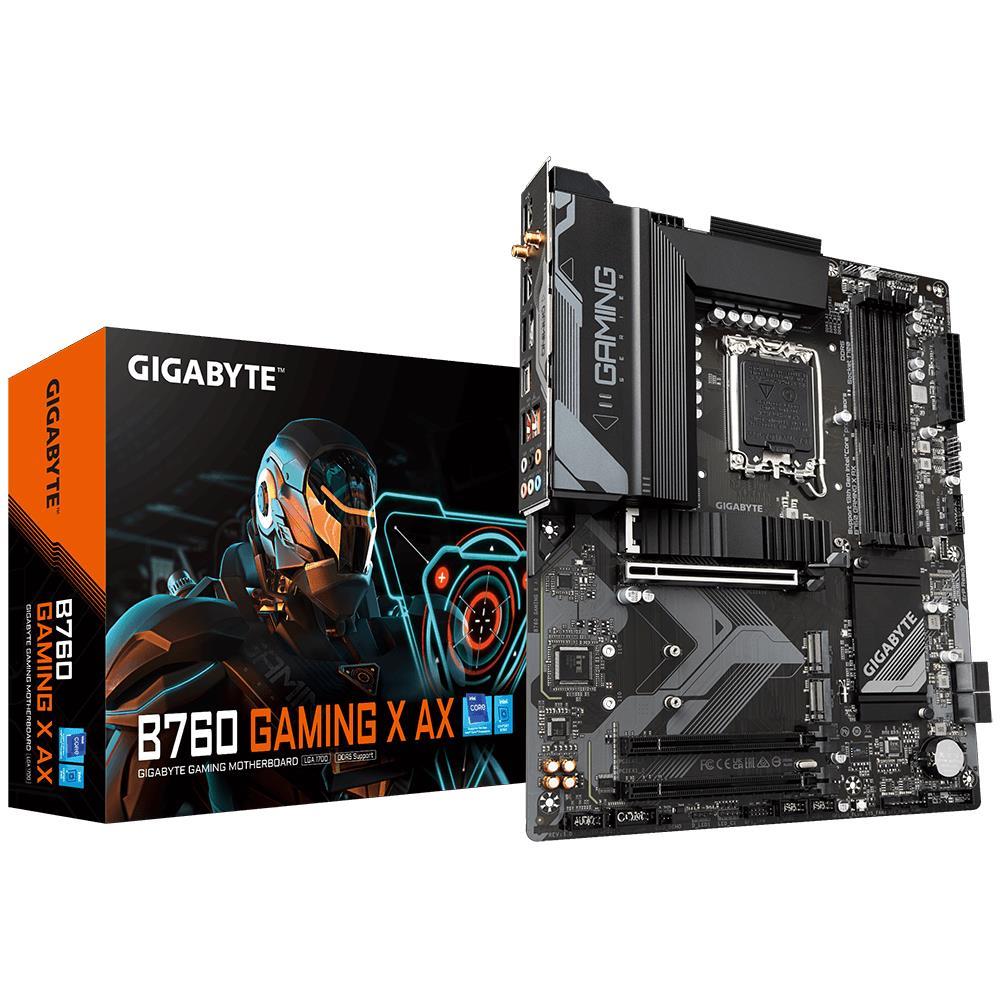 Mainboard GIGABYTE Intel B760 Express LGA1700 ATX Memory DDR5 Memory slots 4 2xPCI-Express 3.0 16x 1xPCI-Express 4.0 16x 3xM.2 1xHDMI 1xDisplayPort 5xUSB 2.0 2xUSB 3.2 1xUSB-C 1xRJ45 6xAudio port B760GAMINGXAX1.2  B760GAMINGXAX1.2 4719331851774