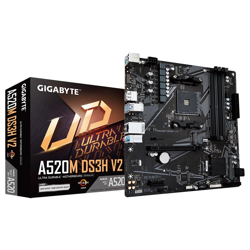 Mainboard GIGABYTE AMD A520 SAM4 Micro-ATX Memory DDR4 Memory slots 4 1xPCI-Express 3.0 1x 1xPCI-Express 3.0 16x 1xM.2 1xHDMI 1xDisplayPort 2xUSB 2.0 4xUSB 3.2 1xPS/2 1xRJ45 3xAudio port A520MDS3HV21.1  A520MDS3HV21.1 4719331854690