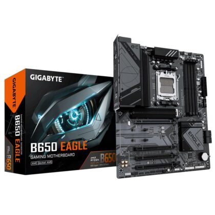 Mainboard GIGABYTE AMD B650 SAM5 ATX Memory DDR5 Memory slots 4 1xPCI-Express 16x 3xPCI-Express 3.0 16x 3xM.2 1xHDMI 1xDisplayPort 1xAudio-In 1xAudio-Out 1xMicrophone 6xUSB 2.0 2xUSB 3.2 1xUSB-C 1xPS/2 1xRJ45 B650EAGLE  B650EAGLE 4719331863081