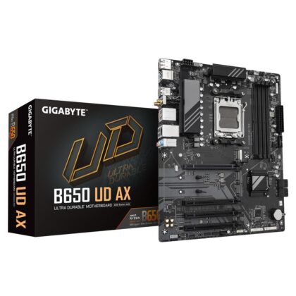 Mainboard GIGABYTE AMD B650 SAM5 ATX Memory DDR5 Memory slots 4 1xPCI-Express 16x 3xPCI-Express 3.0 16x 3xM.2 1xHDMI 1xDisplayPort 6xUSB 2.0 2xUSB 3.2 1xUSB-C 1xRJ45 3xAudio port B650UDAX1.0Y1  B650UDAX1.0Y1 4719331863944