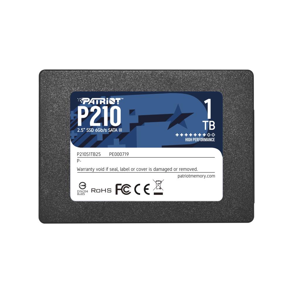 SSD PATRIOT P210 1TB SATA 3.0 Write speed 430 MBytes/sec Read speed 520 MBytes/sec 2,5″ TBW 480 TB P210S1TB25  P210S1TB25 814914026823