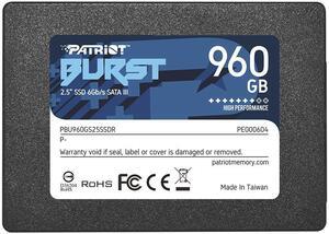 SSD PATRIOT Burst Elite 960GB SATA 3.0 3D NAND Write speed 320 MBytes/sec Read speed 450 MBytes/sec 2,5″ TBW 400 TB PBE960GS25SSDR  PBE960GS25SSDR 814914027769