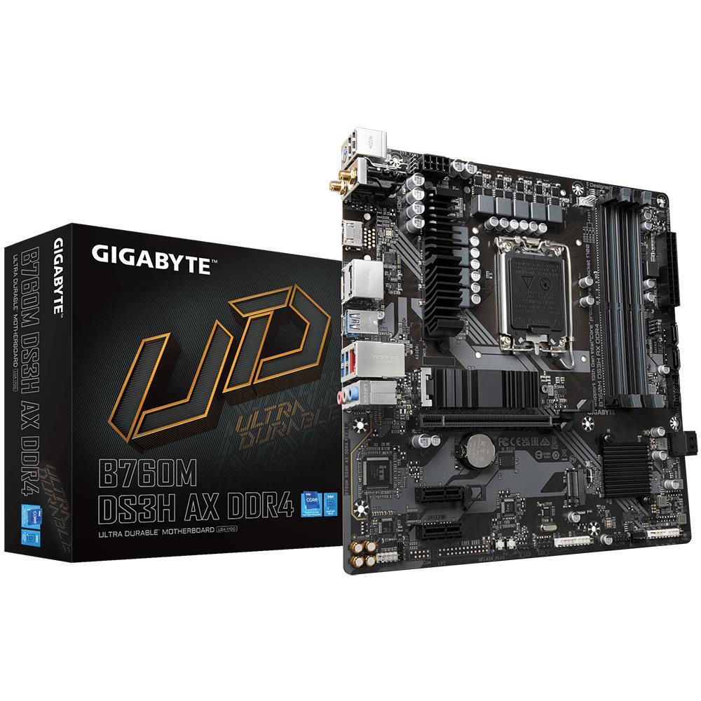 Mainboard GIGABYTE Intel B760 Express LGA1700 Micro-ATX Memory DDR4 Memory slots 4 2xPCI-Express 3.0 1x 1xPCI-Express 4.0 16x 2xM.2 1xHDMI 2xDisplayPort 2xAudio-In 1xAudio-Out 2xUSB 2.0 3xUSB 3.2 1xUSB-C 1xPS/2 1xRJ45 2xRF-Out B760MDS3HAXDDR41.2  B760MDS3HAXDDR41.2 889523034620