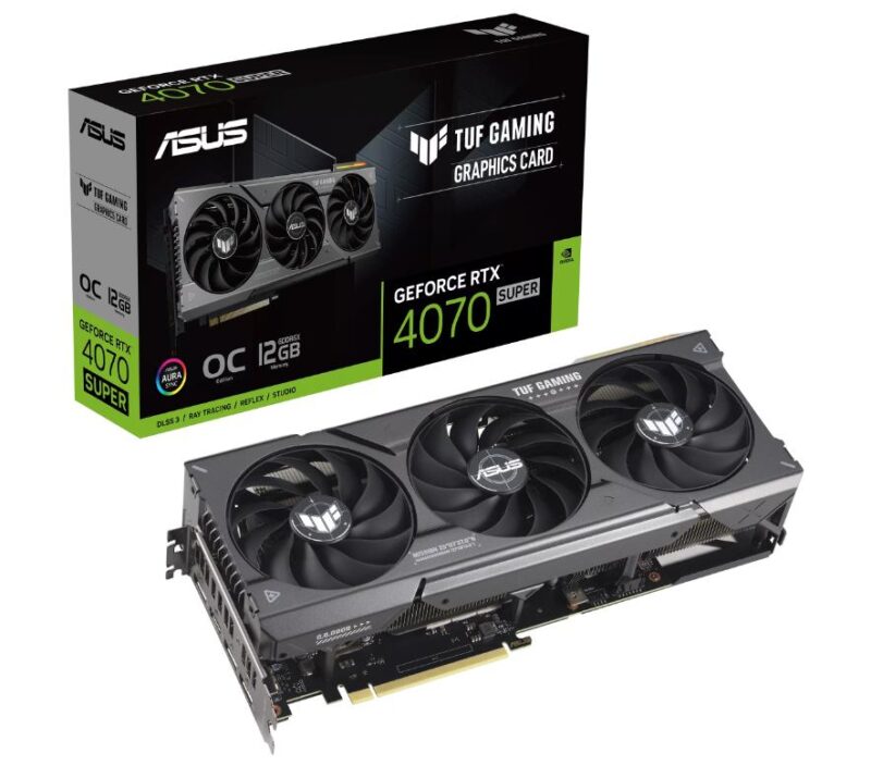 Graphics Card ASUS NVIDIA GeForce RTX 4070 SUPER 12 GB GDDR6X 192 bit PCIE 4.0 16x Triple slot Fansink 1xHDMI 3xDisplayPort TUF-RTX4070S-O12G-GAMING  TUF-RTX4070S-O12G-GAMING 197105450875