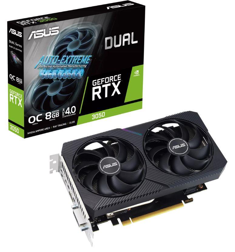 Graphics Card ASUS NVIDIA GeForce RTX 3050 8 GB GDDR6 128 bit PCIE 4.0 16x Dual Slot Fansink 1xDVI-D 1xHDMI 1xDisplayPort DUAL-RTX3050-O8G-V2  DUAL-RTX3050-O8G-V2 4711081772453