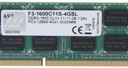 NB MEMORY 4GB PC12800 DDR3/SO F3-1600C11S-4GSL G.SKILL  F3-1600C11S-4GSL 4711148591720