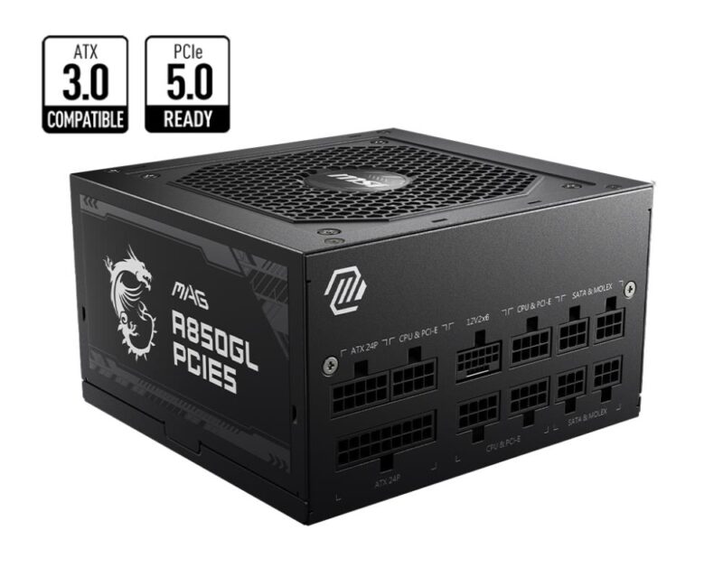 Power Supply MSI 850 Watts Efficiency 80 PLUS GOLD PFC Active MAGA850GLPCIE5  MAGA850GLPCIE5 4711377084253