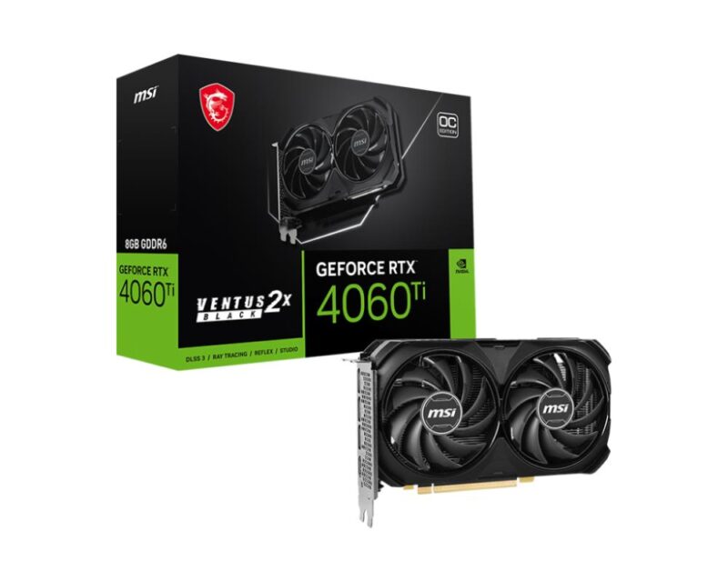 Graphics Card MSI NVIDIA GeForce RTX 4060 Ti 8 GB GDDR6 128 bit PCIE 4.0 16x Dual Slot Fansink 1xHDMI 3xDisplayPort 4060TIVENT2XBLACK8GOC  4060TIVENT2XBLACK8GOC 4711377102582