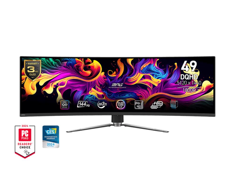 Monitor MSI MPG 491CQP QD-OLED 49" Gaming/Curved Panel QD-OLED 5120x1440 32:9 144Hz Matte 0.03 ms Swivel Height adjustable Tilt Colour Black MPG491CQPQD-OLED  MPG491CQPQD-OLED 4711377143622