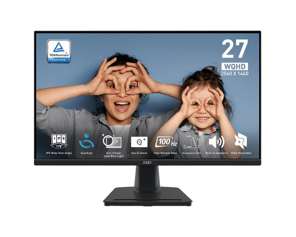 LCD Monitor MSI PRO MP275Q 27" Panel IPS 2560x1440 16:9 100Hz Matte 1 ms Speakers Tilt Colour Black PROMP275Q  PRO MP275Q 4711377153317