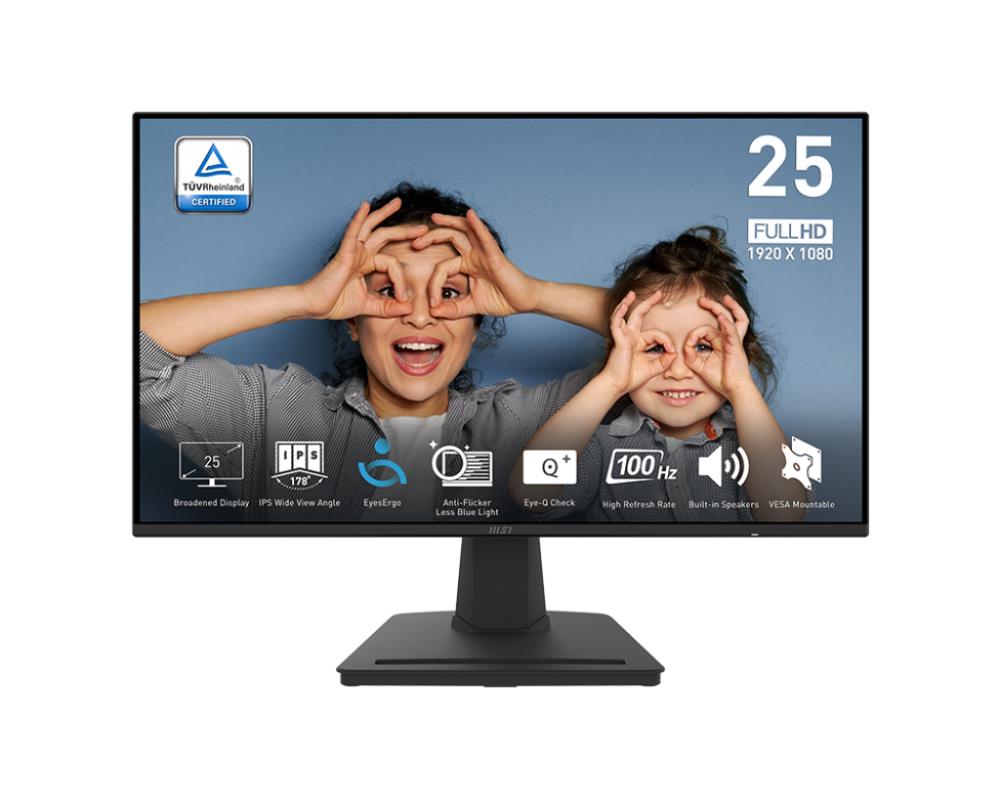 LCD Monitor MSI PRO MP252 24.5" Panel IPS 1920x1080 16:9 100Hz Matte 1 ms Speakers Tilt Colour Black PROMP252  PRO MP252 4711377156417