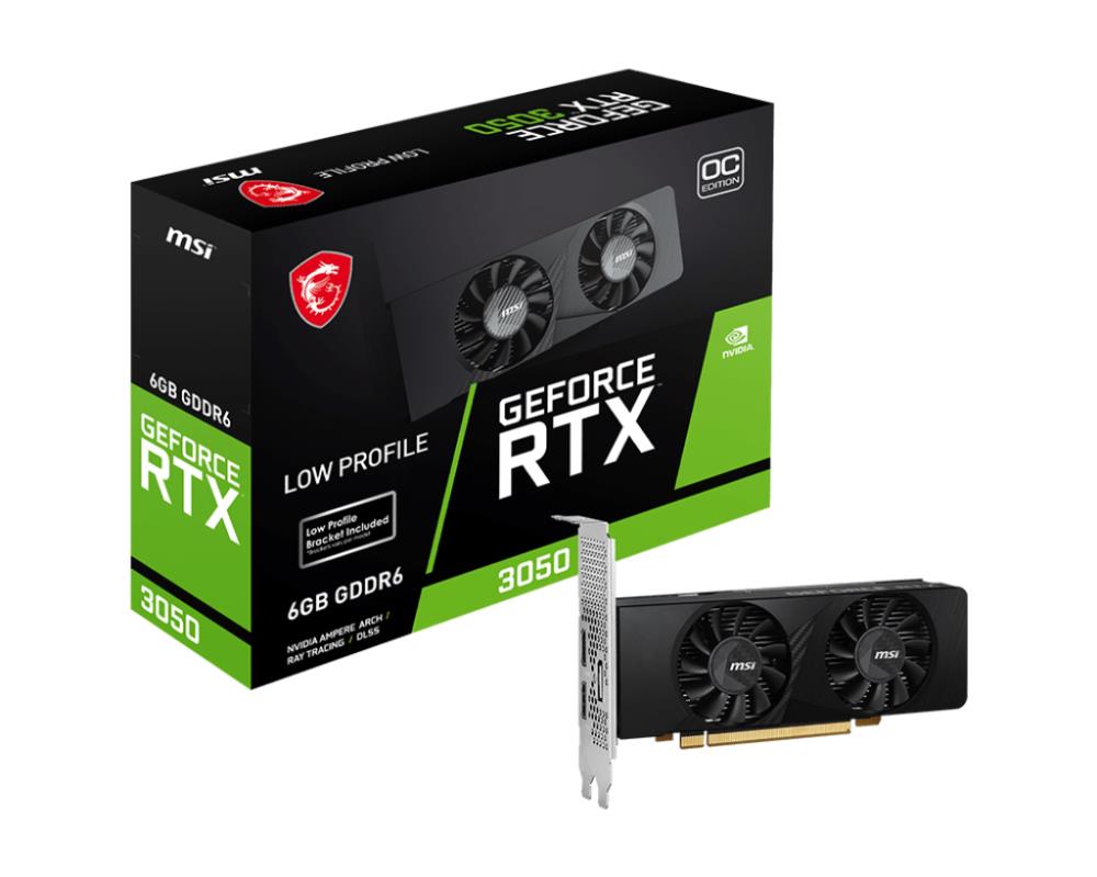 Graphics Card MSI NVIDIA GeForce RTX 3050 6 GB GDDR6 96 bit PCIE 4.0 16x Dual Slot Fansink 2xHDMI 1xDisplayPort RTX3050LP6GOC  RTX3050LP6GOC 4711377176828