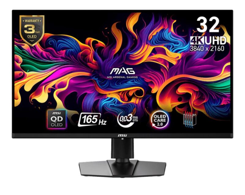 Monitor MSI 31.5" Gaming Panel QD-OLED 3840x2160 16:9 165Hz 0.03 ms Swivel Pivot Height adjustable Tilt Colour Black MAG321UPQD-OLED  MAG 321UP QD-OLED 4711377212250