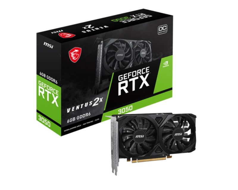 Graphics Card MSI NVIDIA GeForce RTX 3050 6 GB GDDR6 96 bit PCIE 4.0 16x Dual Slot Fansink 2xHDMI 1xDisplayPort RTX3050VEN2XE6GOC  GEFORCE RTX 3050 VENTUS 2X 6G OC 4711377265591