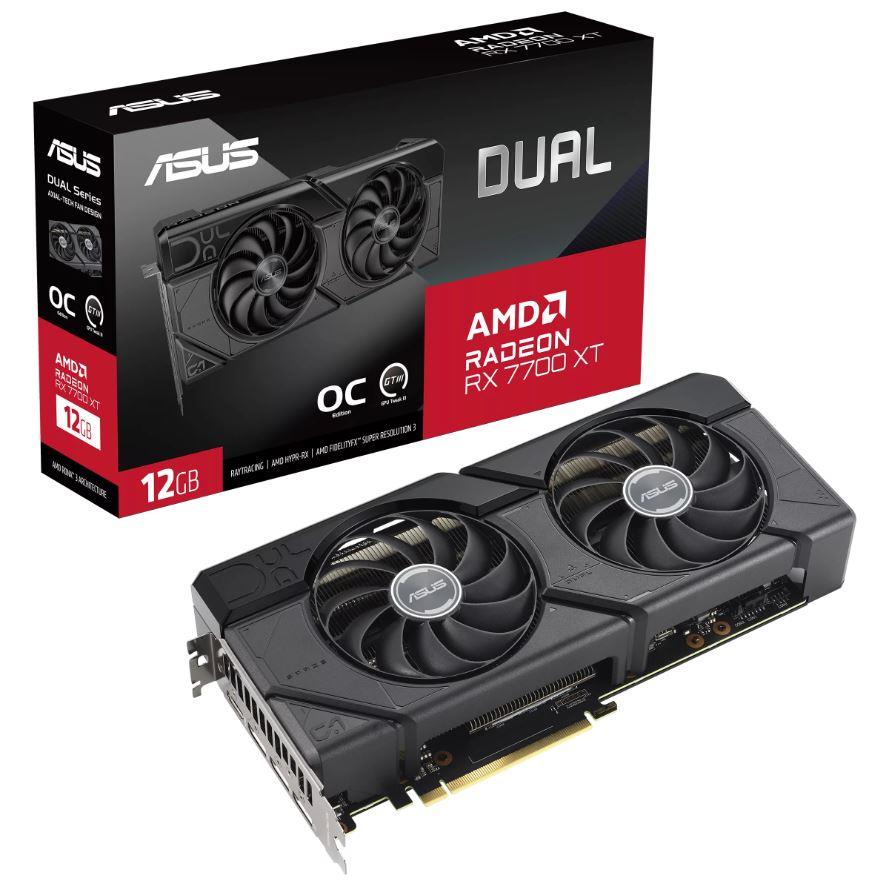 Graphics Card ASUS AMD Radeon RX 7700 XT 12 GB GDDR6 192 bit PCIE 4.0 16x Dual Slot Fansink 1xHDMI 3xDisplayPort DUAL-RX7700XT-O12G  DUAL-RX7700XT-O12G 4711387430323