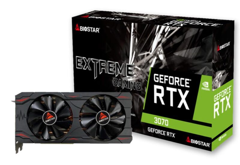 Graphics Card BIOSTAR NVIDIA GeForce RTX 3070 8 GB GDDR6 256 bit PCIE 4.0 16x GPU 1500 MHz Dual Slot Fansink 1xHDMI 3xDisplayPort VN3706RM82  VN3706RM82 4712960686632