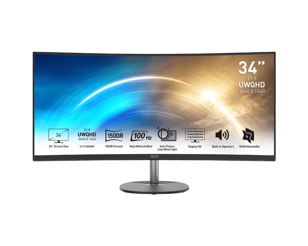 LCD Monitor MSI PRO MP341CQ 34" Business/Curved/21 : 9 Panel VA 3440x1440 21:9 100Hz Matte 4 ms Speakers Tilt PROMP341CQ  PRO MP341CQ 4719072960964