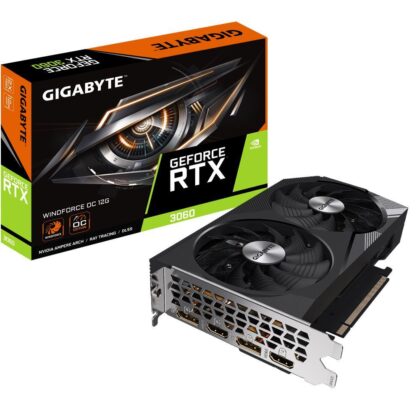 Graphics Card GIGABYTE NVIDIA GeForce RTX 3060 12 GB GDDR6 192 bit PCIE 4.0 16x Memory 15000 MHz GPU 1792 MHz 2xHDMI 2xDisplayPort GV-N3060WF2OC-12GD2.0  GV-N3060WF2OC-12GD2.0 4719331312862