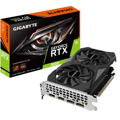 Graphics Card GIGABYTE NVIDIA GeForce RTX 3050 6 GB GDDR6 96 bit PCIE 4.0 16x Memory 14000 MHz GPU 1477 MHz Dual Slot Fansink 2xHDMI 2xDisplayPort GV-GV-N3050WF2OC-6GD_1.0  GV-GV-N3050WF2OC-6GD_1.0 4719331354244