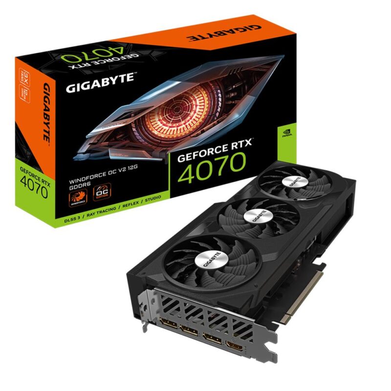 Graphics Card GIGABYTE NVIDIA GeForce RTX 4070 12 GB GDDR6 192 bit PCIE 4.0 16x Triple slot Fansink 1xHDMI 3xDisplayPort GV-N4070WF3OCV2-12GD  GV-N4070WF3OCV2-12GD 4719331355012