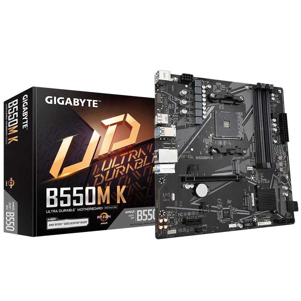 Mainboard GIGABYTE AMD B550 SAM4 Micro-ATX Memory DDR4 Memory slots 4 1xPCI-Express 3.0 1x 1xPCI-Express 4.0 16x 2xM.2 1xHDMI 1xDisplayPort 2xAudio-In 1xAudio-Out 4xUSB 2.0 4xUSB 3.2 1xPS/2 1xRJ45 B550MK1.1  B550MK1.1 4719331852764