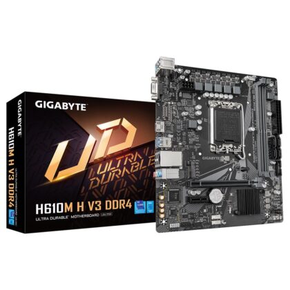 Mainboard GIGABYTE Intel H610 LGA1700 Micro-ATX Memory DDR4 Memory slots 2 1xPCI-Express 3.0 1x 1xPCI-Express 4.0 16x 1xM.2 1x15pin D-sub 1xHDMI 4xUSB 2.0 2xUSB 3.2 1xPS/2 1xRJ45 3xAudio port H610MHV3DDR4  H610M H V3 DDR4 4719331859718