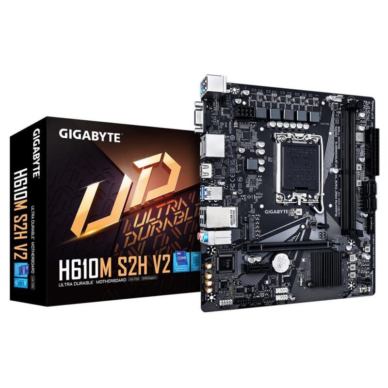 Mainboard GIGABYTE Intel H610 LGA1700 Micro-ATX Memory DDR5 Memory slots 2 1xPCI-Express 3.0 1x 1xPCI-Express 4.0 16x 1xM.2 1x15pin D-sub 1xHDMI 2xDisplayPort 4xUSB 2.0 2xUSB 3.2 1xPS/2 1xRJ45 3xAudio port H610MS2HV21.0  H610MS2HV21.0 4719331859817